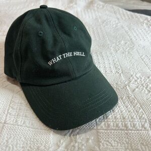 Dark Green Baseball Cap with "WHAT THE HELL" Embroidery